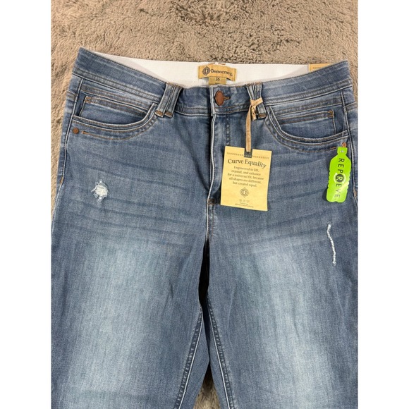 NWT Democracy Jeans 16 Mid Rise Ab Technology Ankle Length Distressed Blue Denim - Picture 14 of 14